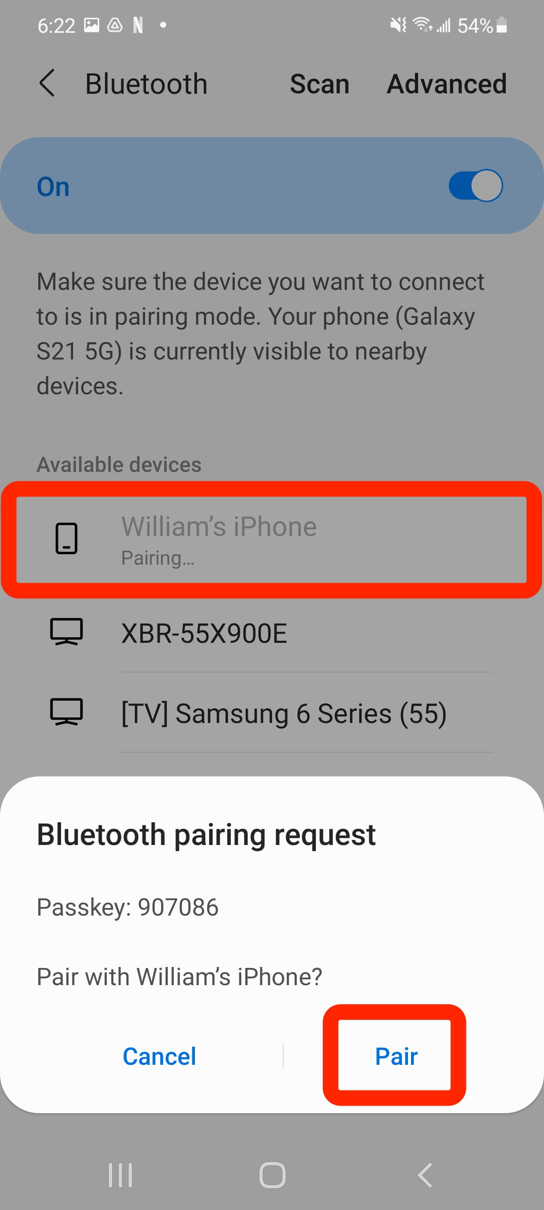 android bluetooth screen pairing with an iphone
