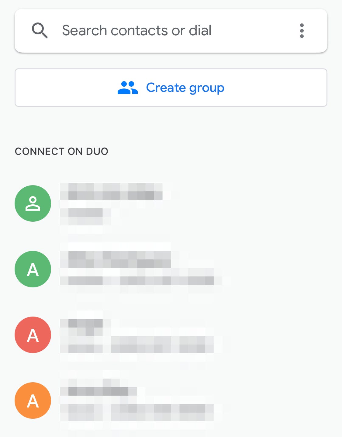 Google Duo contact list page