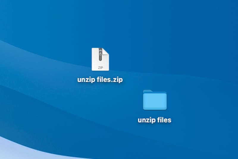 a mac desktop with a ZIP file and a matching unzipped file next to it