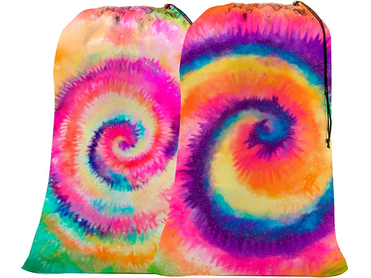 2 Fiodrmy Tie Dye laundry bags on a white background