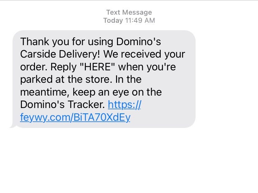 Domino's order tracker text