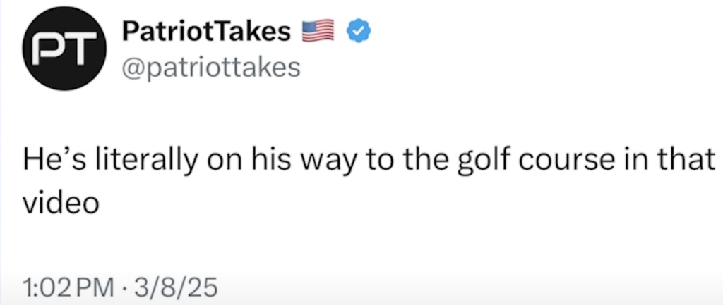📺 Trump runs away to golf – and gets protested everywhere (youtube.com)